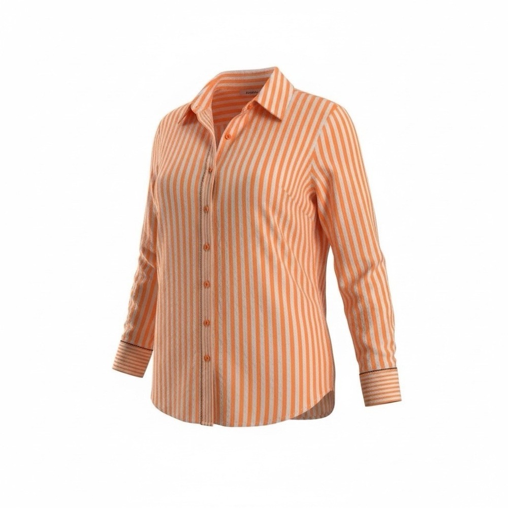 Wiya Women's 97% Cotton Button Down Orange And White Size 10